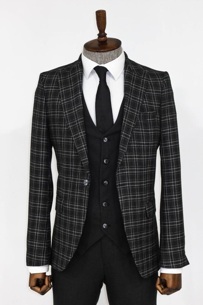 Slim fit 3 Piece Suit 1 Button Window Pane