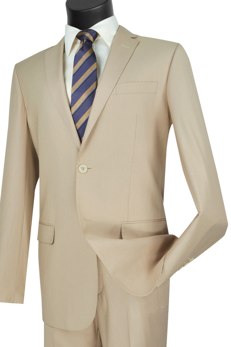 Slim Fit Men's Suit 2 Piece 2 Button in Light Beige