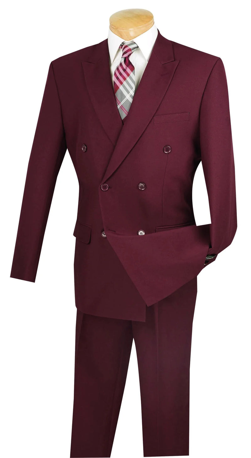 Burgundy Regular Fit Double Breasted 2 Piece Suit - Suits99