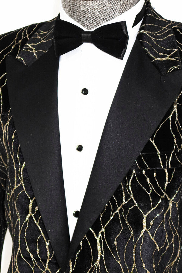 Fancy Custom Made Black And Gold  Slim Jacket