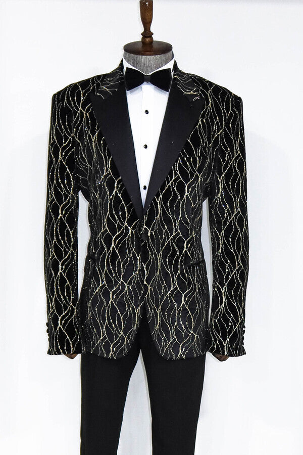 Fancy Custom Made Black And Gold  Slim Jacket