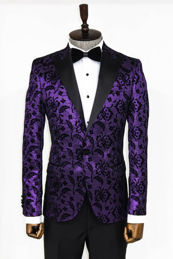 Fancy Custom Made Purple  Slim Jacket With Black Lapel