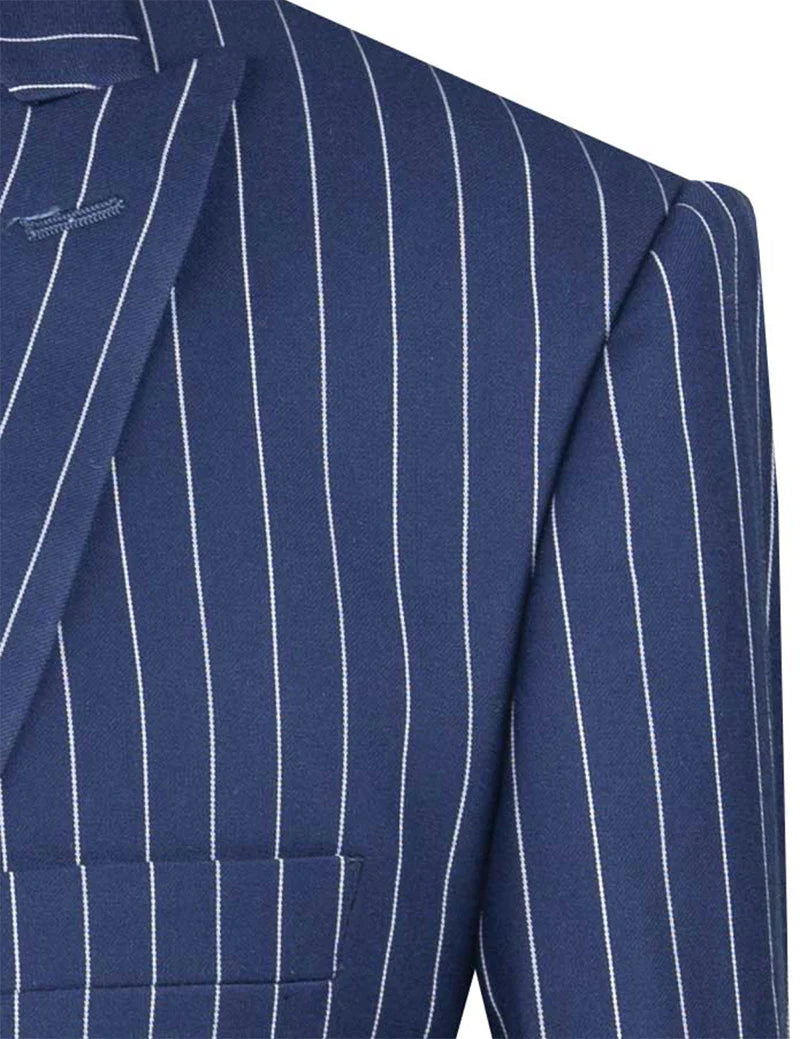 Blue Regular Fit 3 Piece Suit 2 Button Gangster Stripe - Suits99