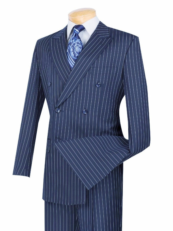Rockefeller Collection - Double Breasted Stripe Suit Blue Regular Fit 2 Piece - Suits99